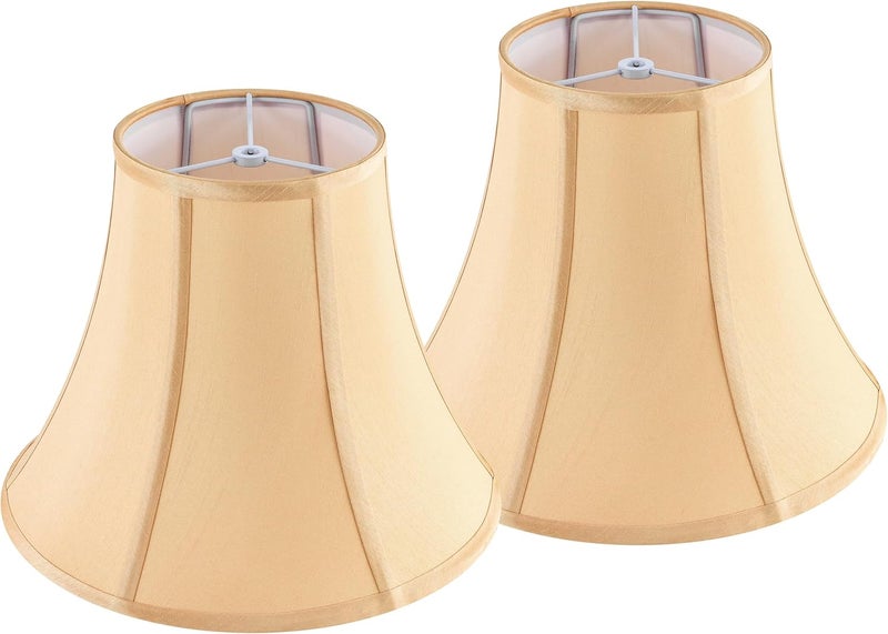 JERHOUS Gold Bell Lamp Shades Set of 2 Medium LampShade 6.7``Top x 13``Bottom x 10``High(Spider) Traditional Lamp shades for Table & Bedside Lamp - Hand Crafted Shade Replacement - Image 1